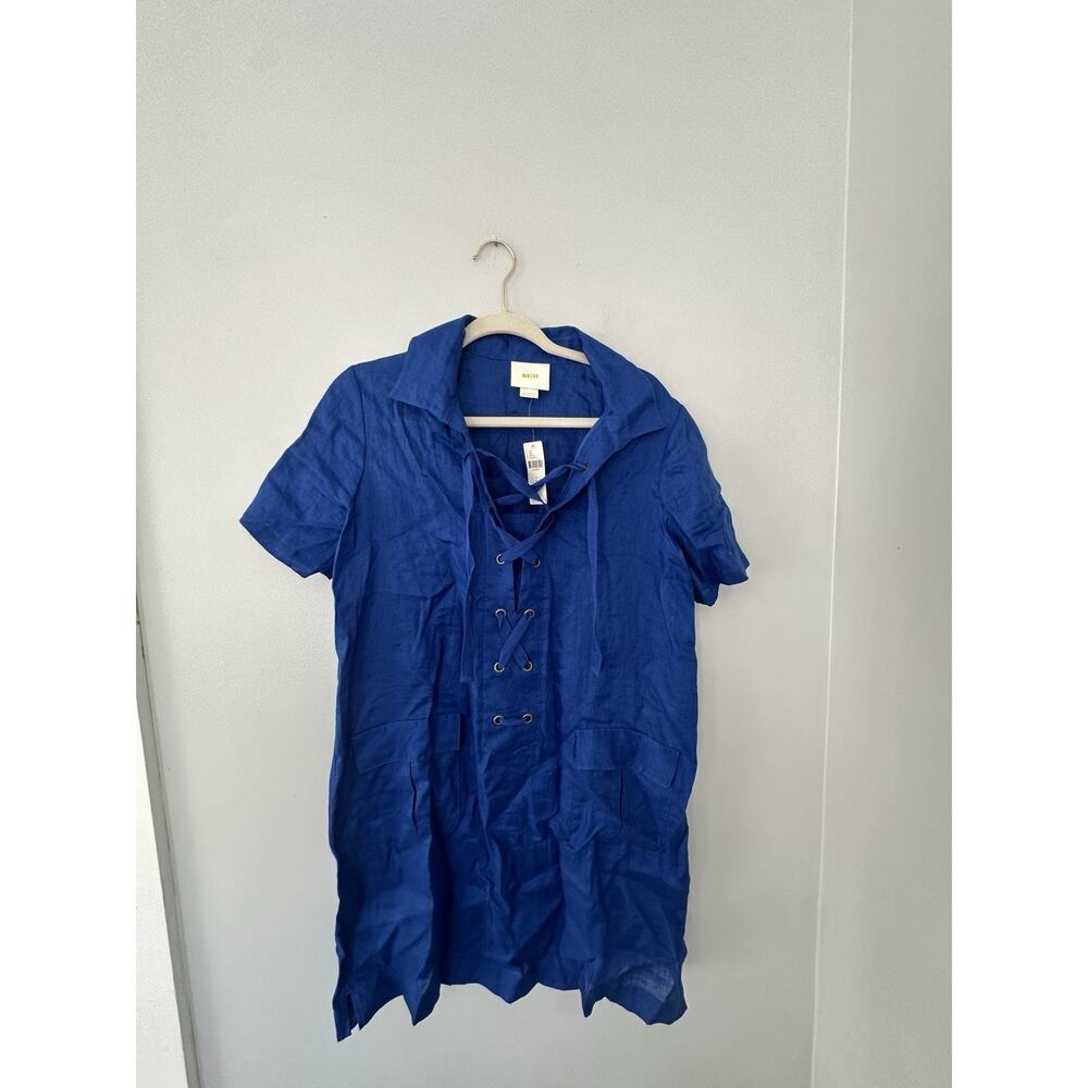Maeve Dress 8 Blue 100% Linen Layer Laced Short Sleeve Short Anthropologie